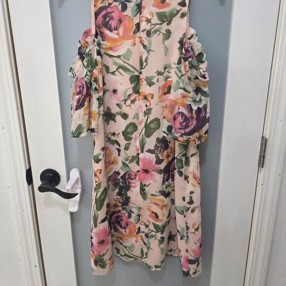 Charles Henry Pink Floral Cold Shoulder Dress Size M Double Lined Made in USA - Picture 8 of 8